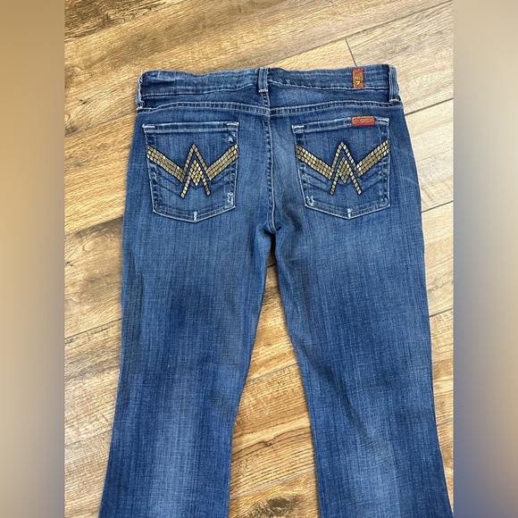 7 for all Mankind “A” Pocket Mid Rise Boot Cut Jeans with embellished Pocket 28T - Picture 2 of 15